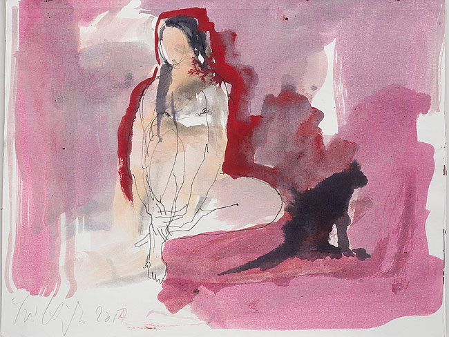 drawing - woman with cat